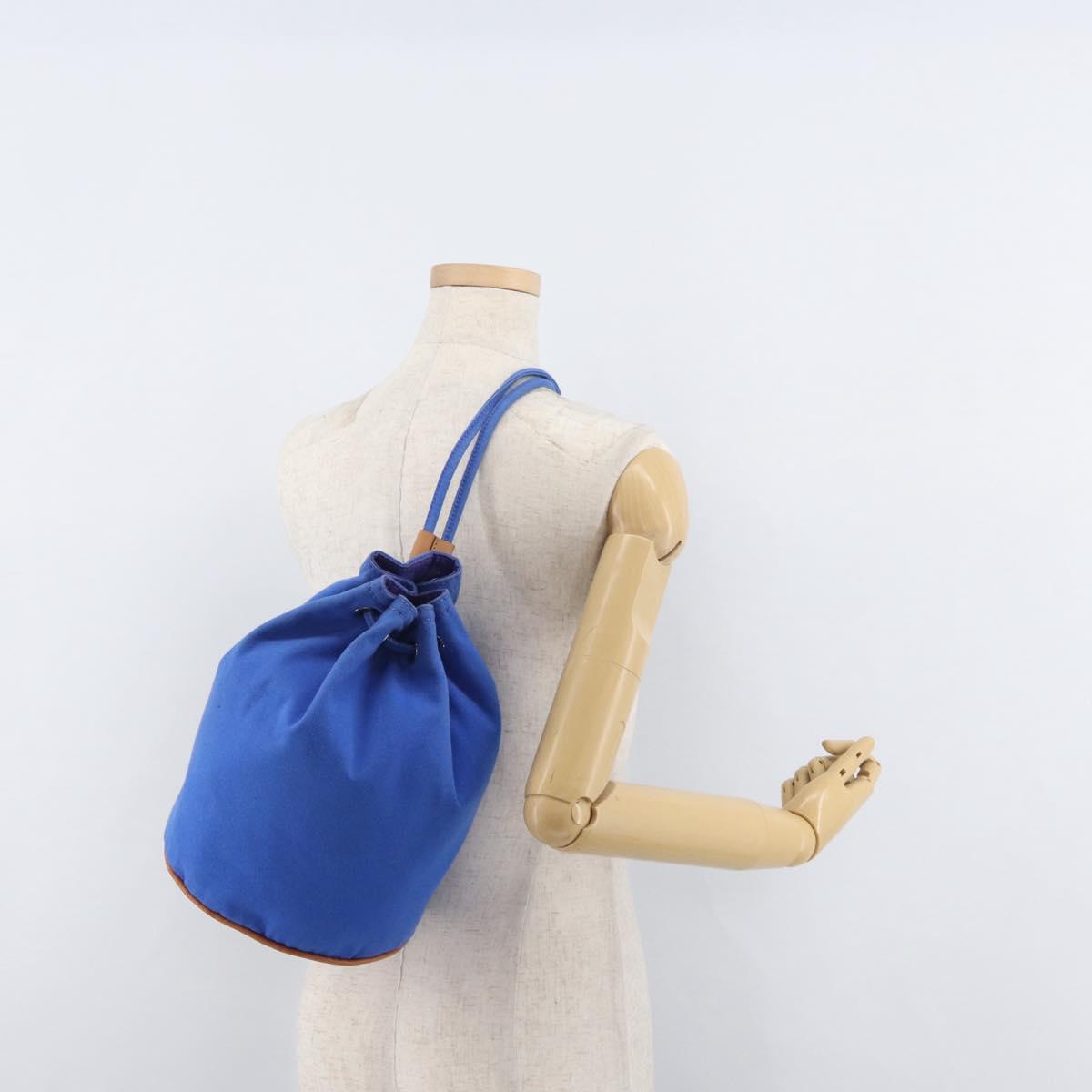 HERMES Purse Shoulder Bag Canvas Blue Silver Auth BA12448A