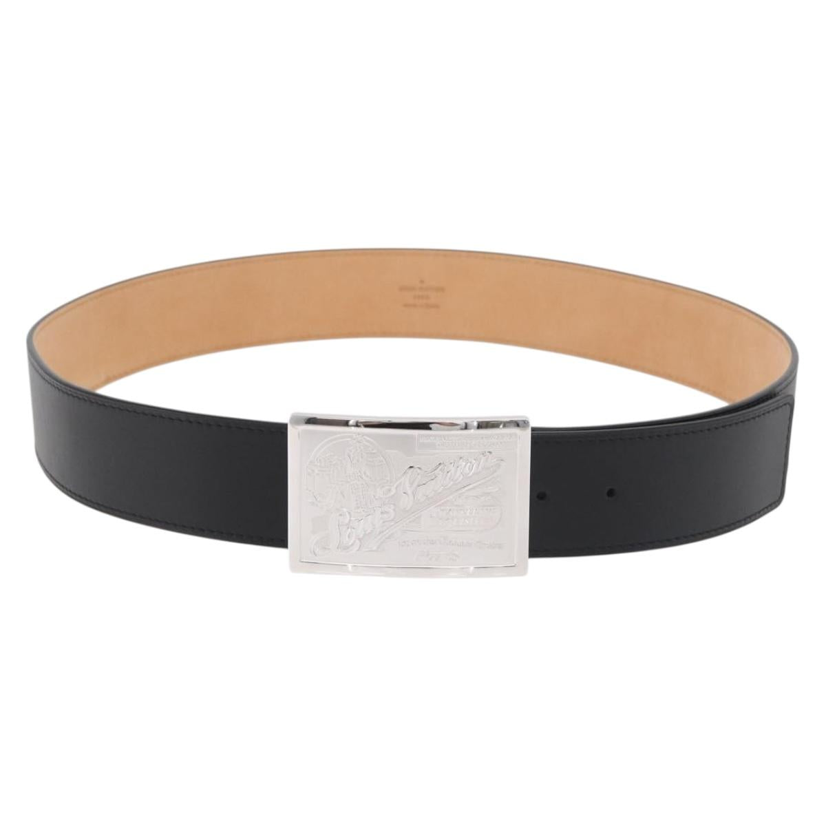 LOUIS VUITTON Ceinture Belt Leather 45.7"" Black LV Auth BA12472A