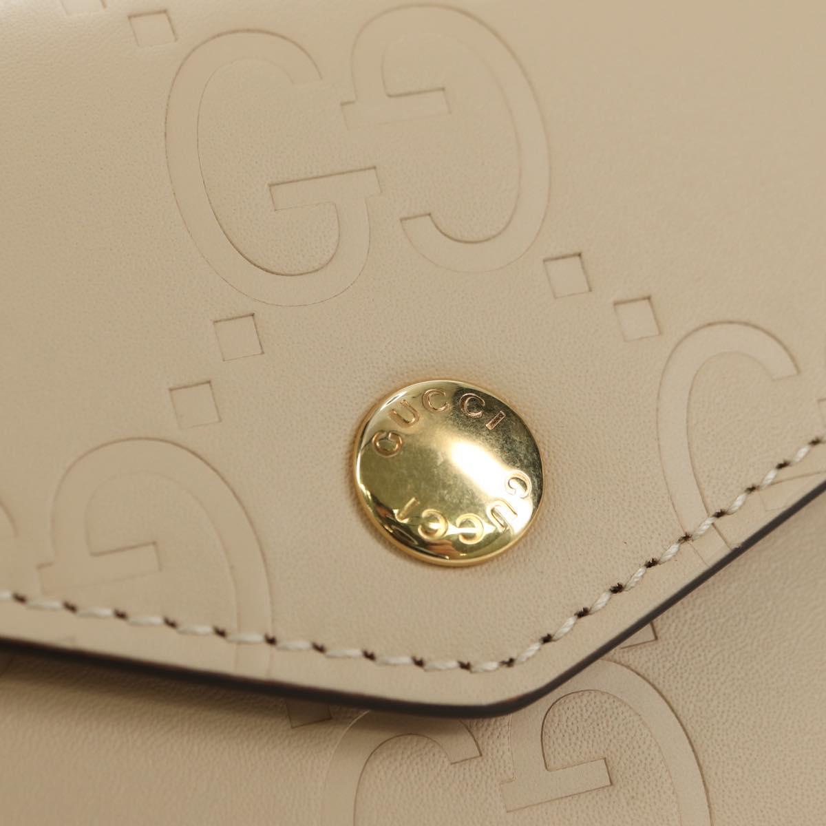 GUCCI GG Canvas Trifold Wallet Leather Beige Gold 772793 Auth BA12477M
