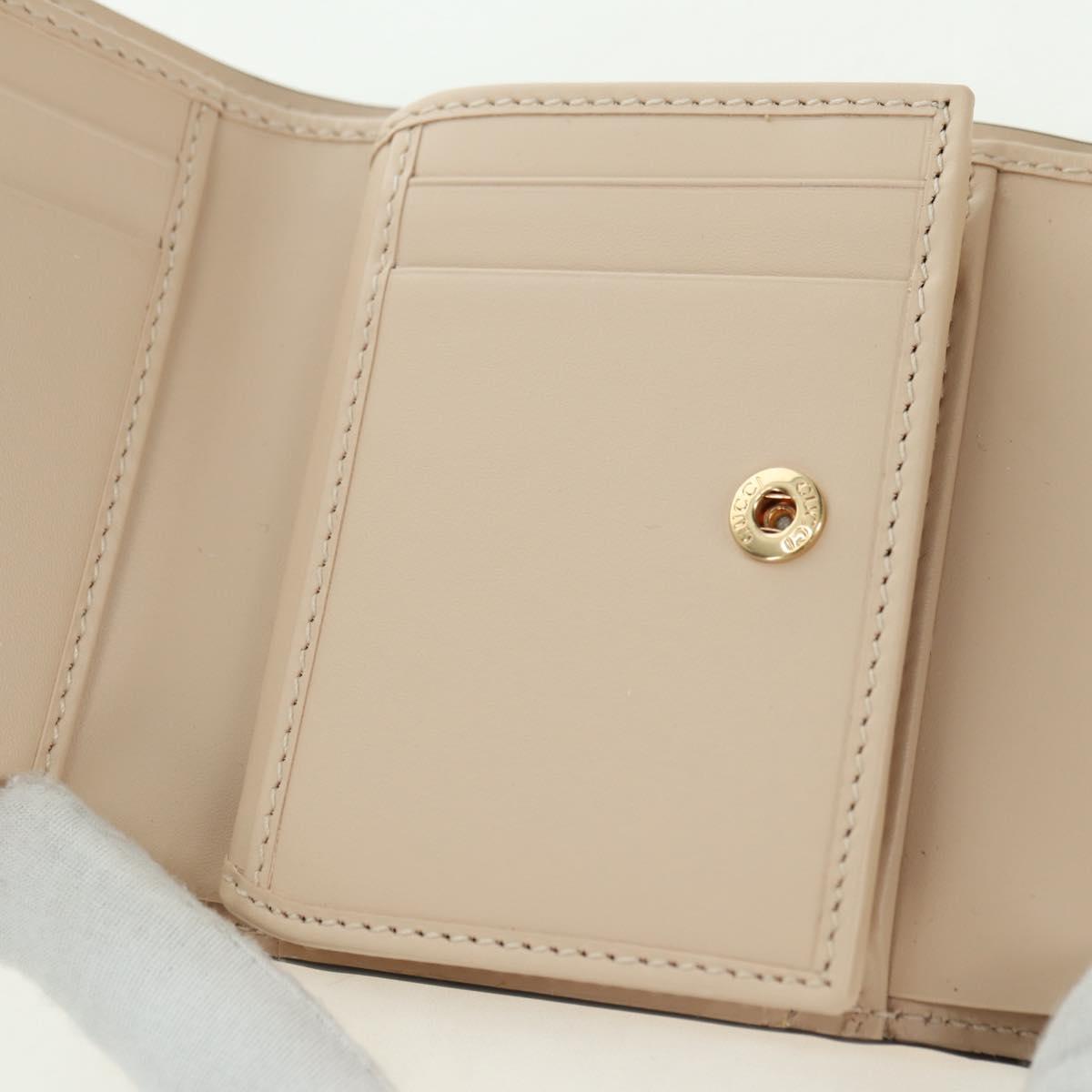 GUCCI GG Canvas Trifold Wallet Leather Beige Gold 772793 Auth BA12477M