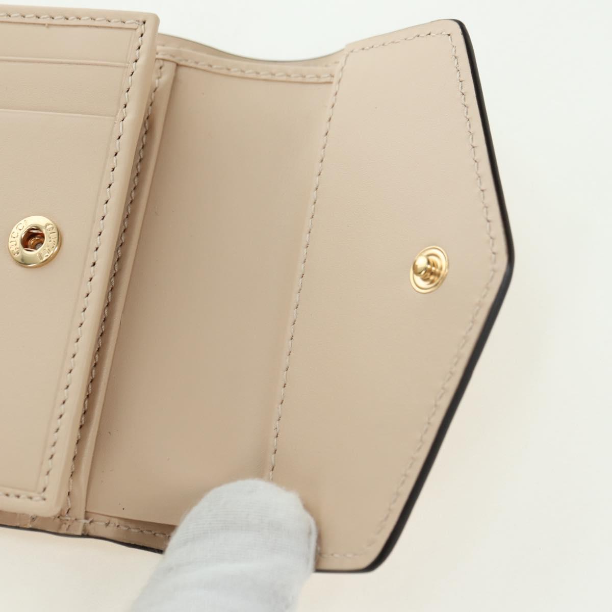 GUCCI GG Canvas Trifold Wallet Leather Beige Gold 772793 Auth BA12477M