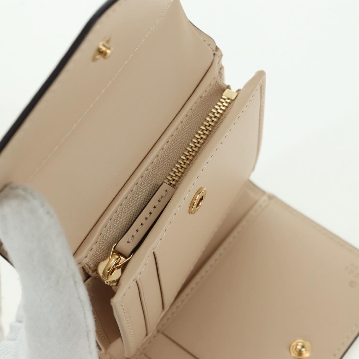 GUCCI GG Canvas Trifold Wallet Leather Beige Gold 772793 Auth BA12477M
