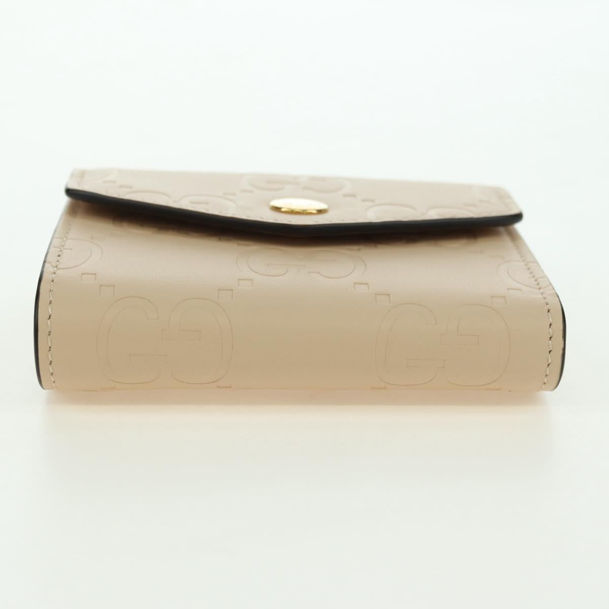 GUCCI GG Canvas Trifold Wallet Leather Beige Gold 772793 Auth BA12477M
