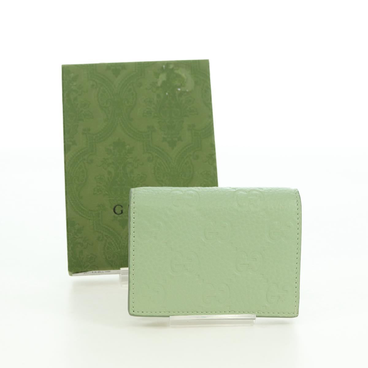 GUCCI GG Canvas Guccissima Bifold Wallet Leather Green Gold 815901 Auth BA12479M
