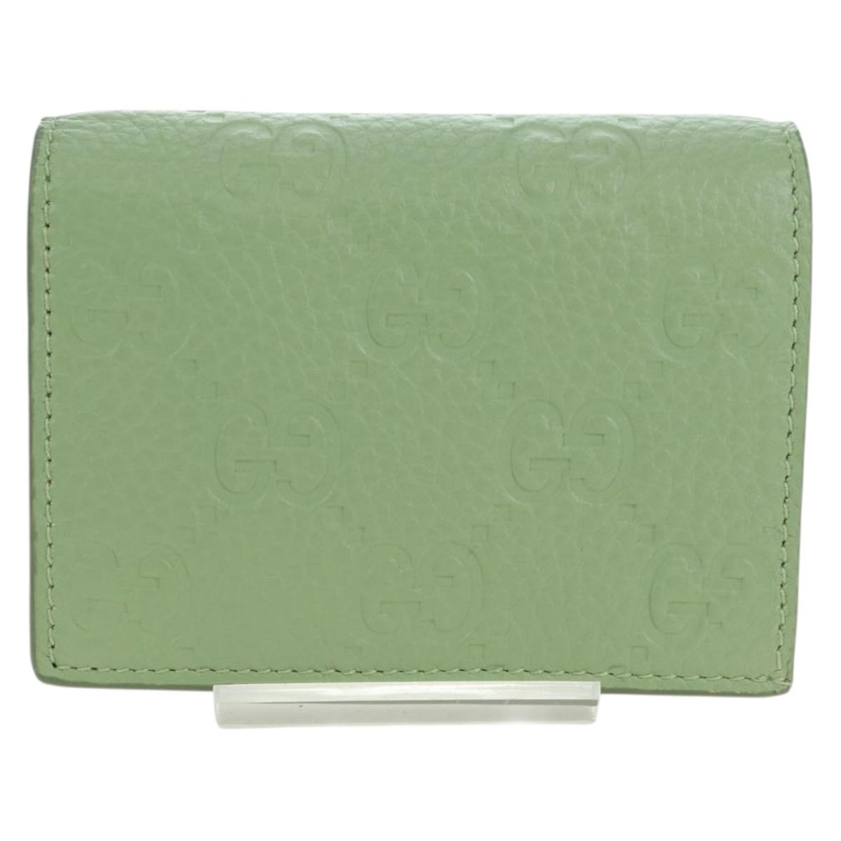 GUCCI GG Canvas Guccissima Bifold Wallet Leather Green Gold 815901 Auth BA12479M