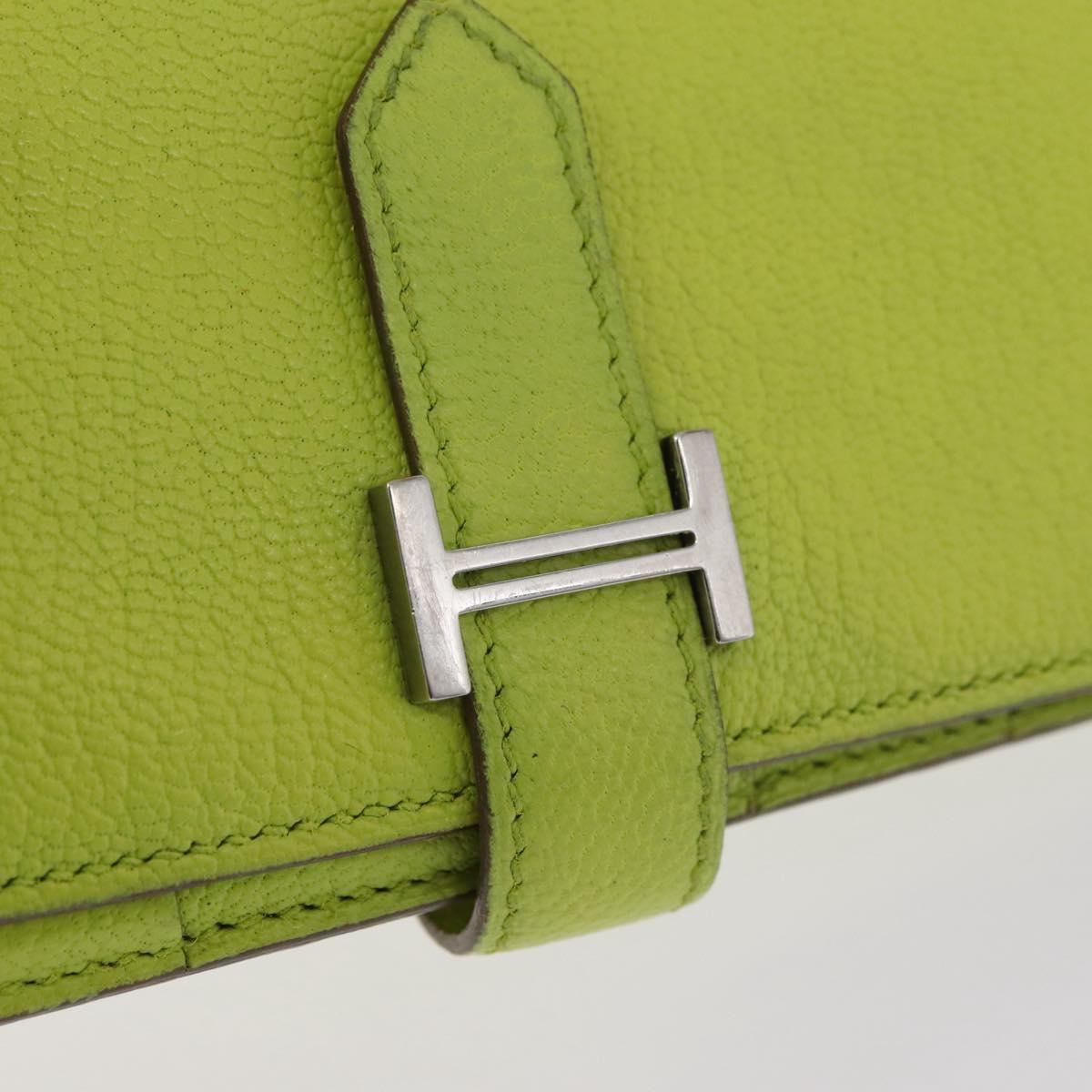 HERMES Bearn Soufflet Wallet Leather Green Auth BA12491A