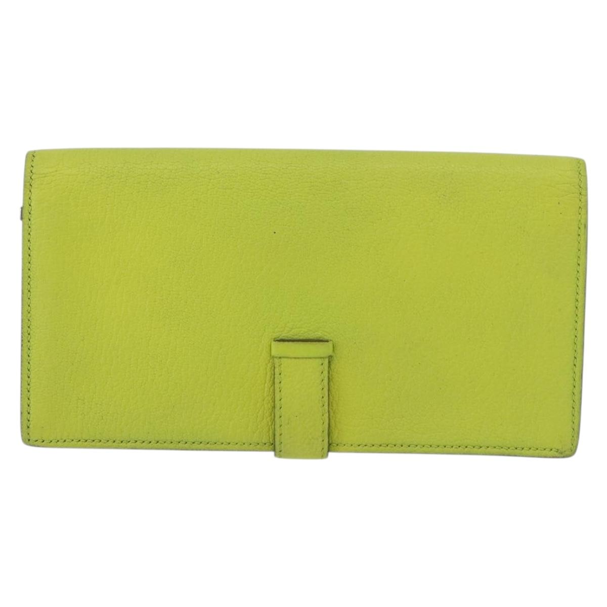 HERMES Bearn Soufflet Wallet Leather Green Auth BA12491A