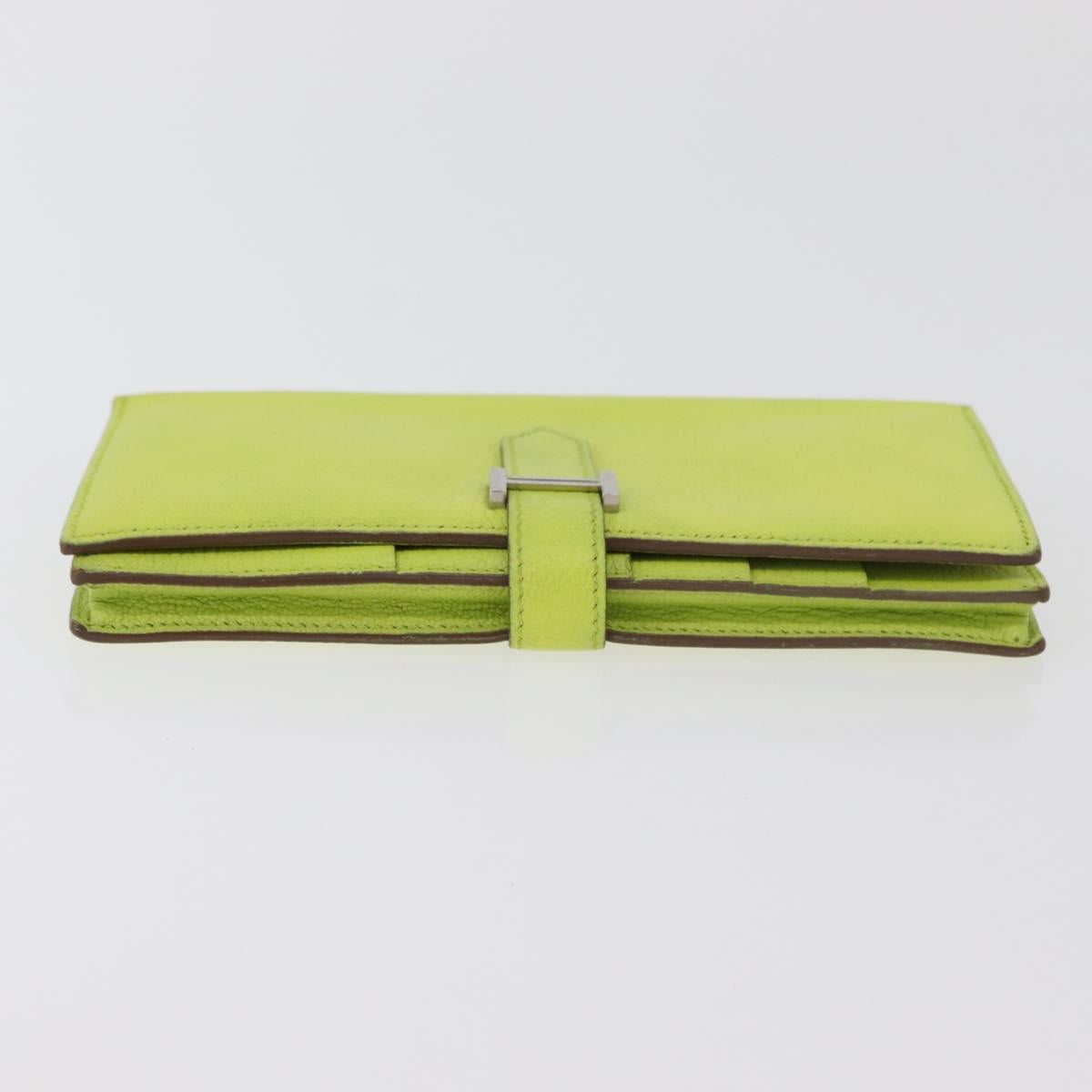 HERMES Bearn Soufflet Wallet Leather Green Auth BA12491A