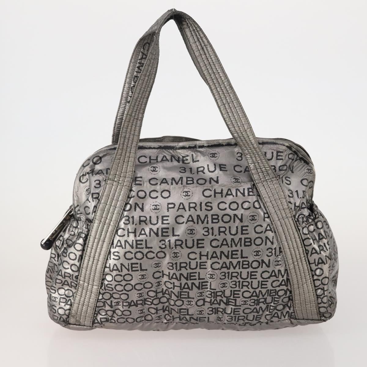 CHANEL Tote Bag Nylon 2 Set Silver Beige CC Auth BA12495