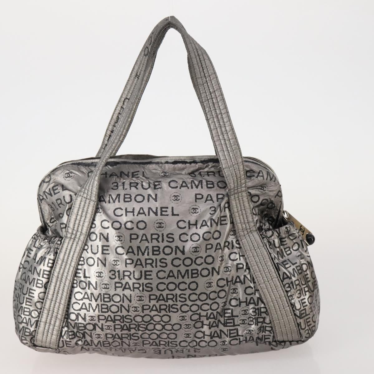 CHANEL Tote Bag Nylon 2 Set Silver Beige CC Auth BA12495