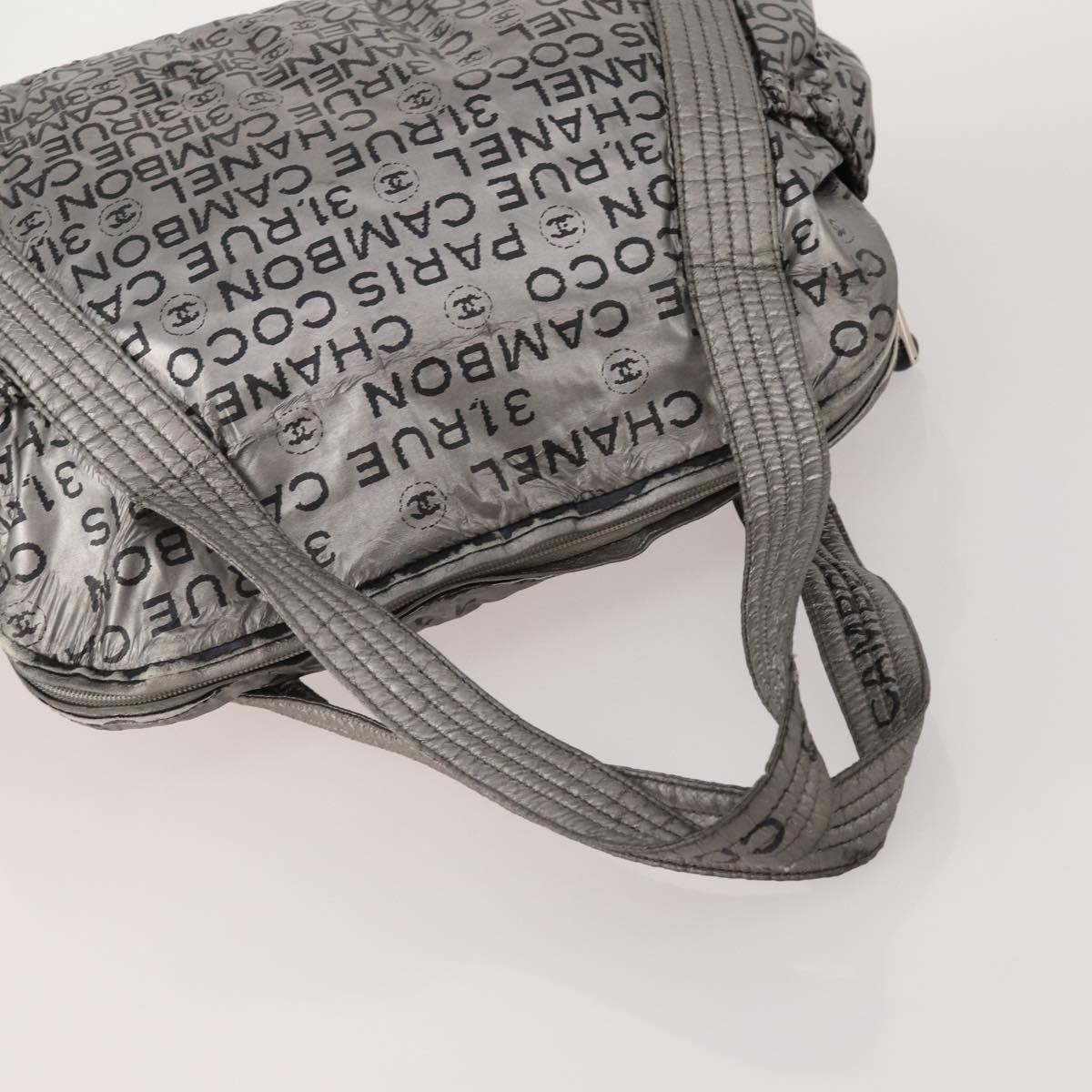 CHANEL Tote Bag Nylon 2 Set Silver Beige CC Auth BA12495