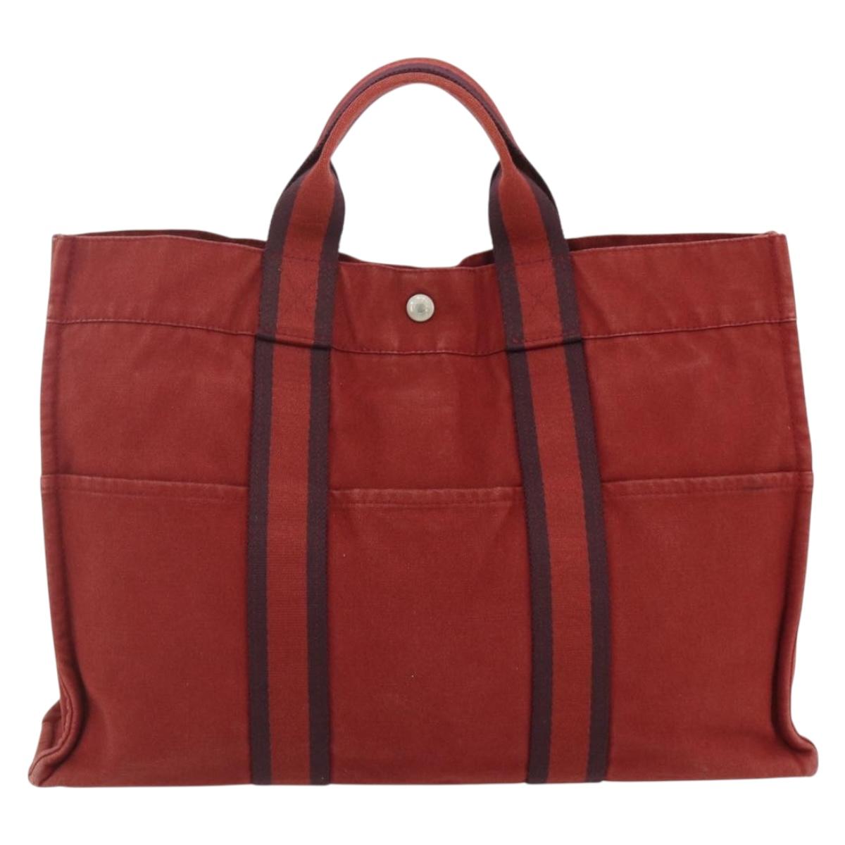 HERMES Fourre Tout Hand Bag Cotton 2 Set Red Green Auth BA12496