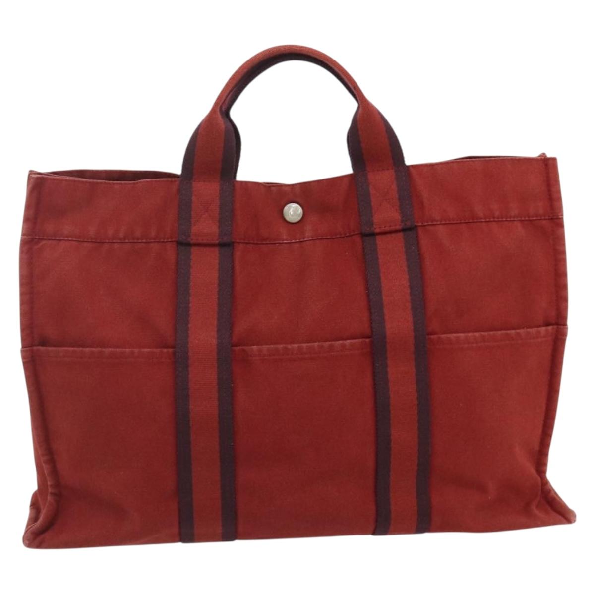 HERMES Fourre Tout Hand Bag Cotton 2 Set Red Green Auth BA12496
