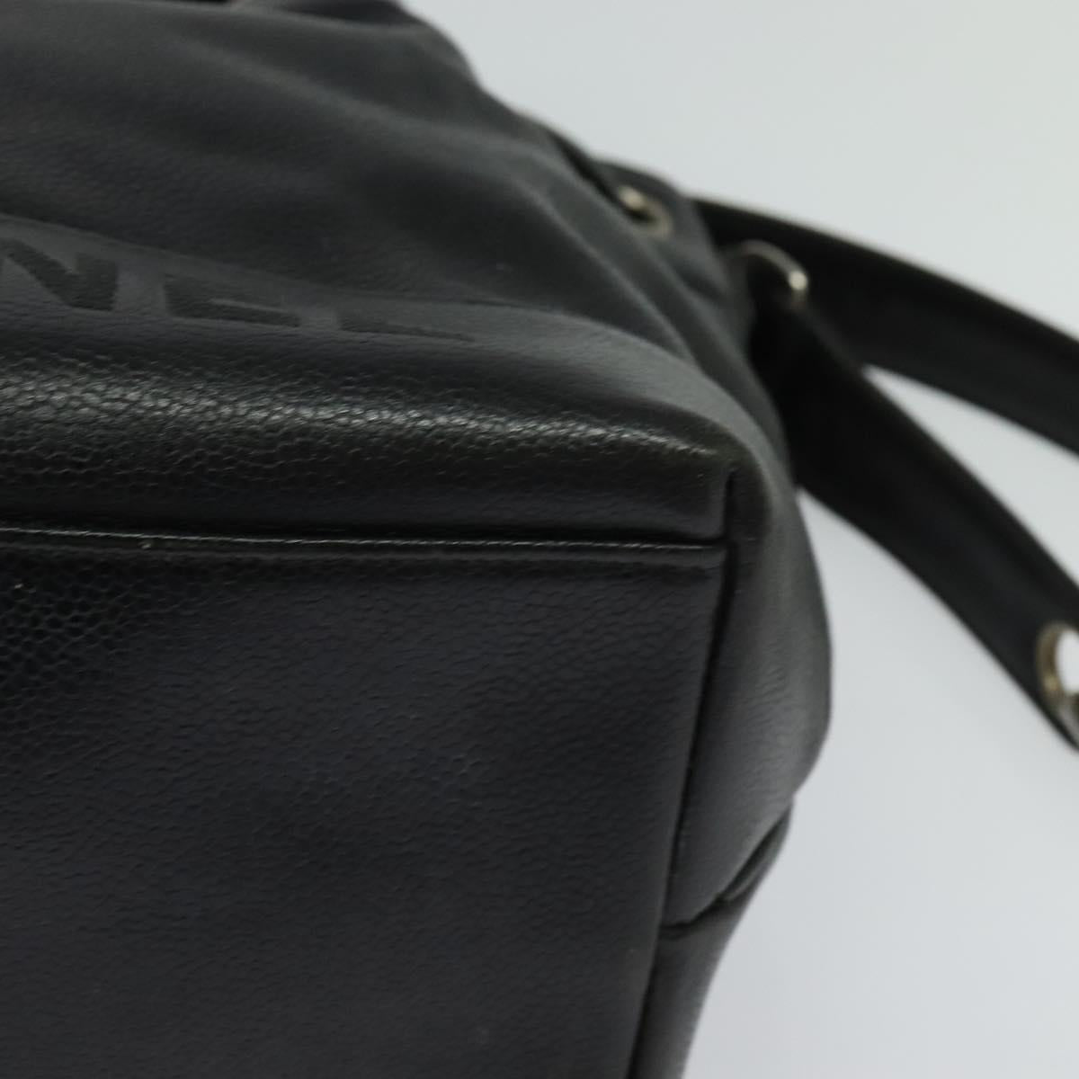 CHANEL Shoulder Bag Caviar Skin Black Silver CC Auth BA125