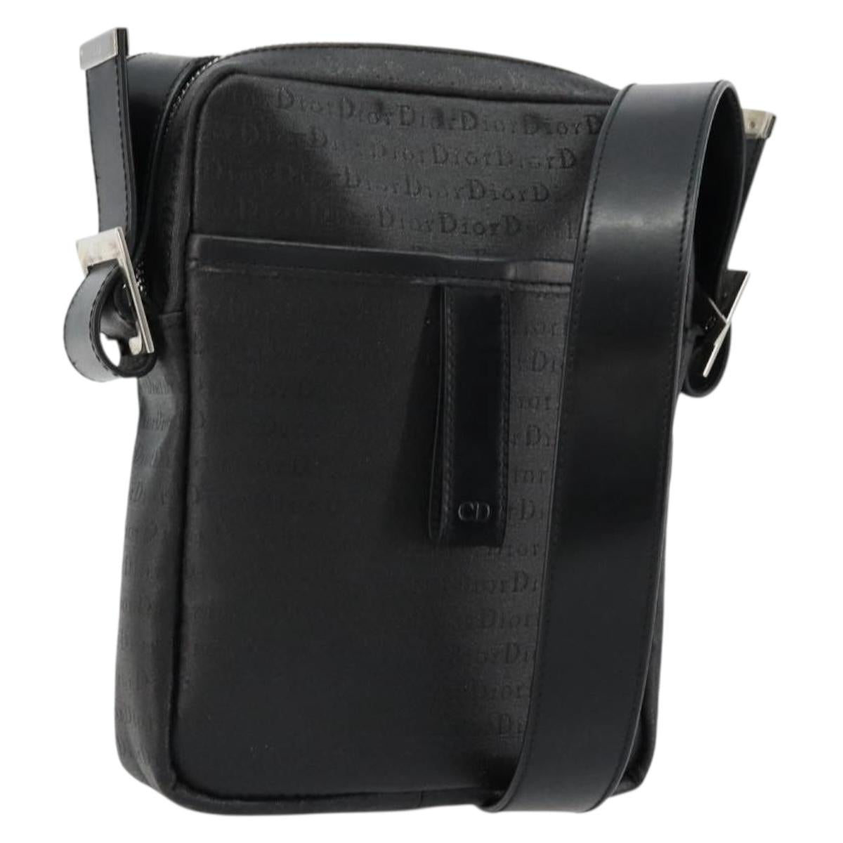 Christian Dior Shoulder Bag Coated Canvas Black Silver Auth BA12508A