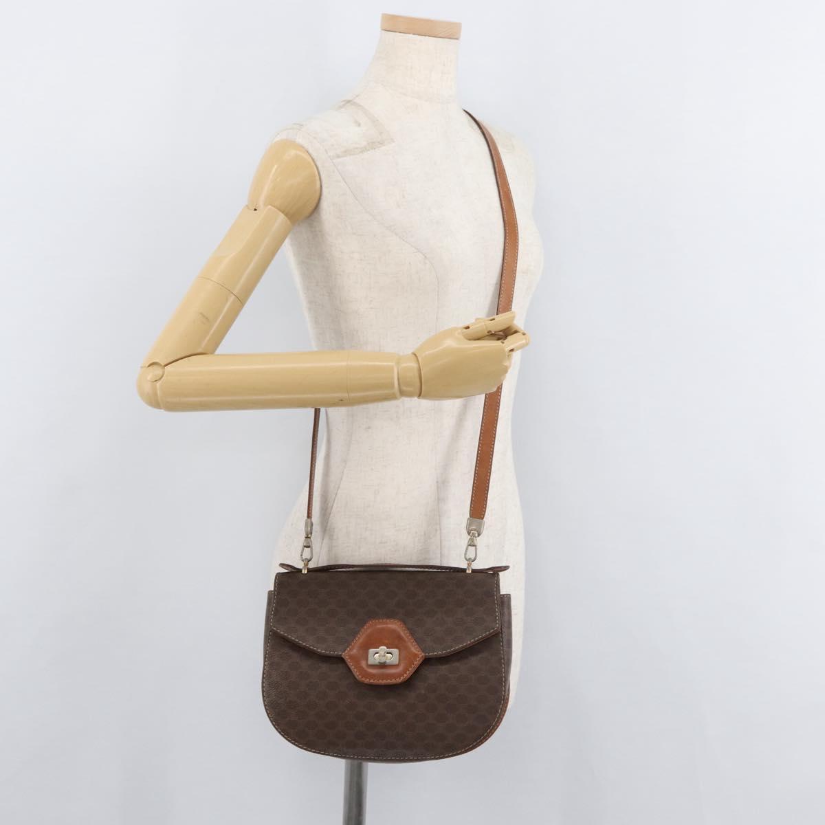CELINE Macadam Canvas Hand Bag PVC Leather 2way Brown Gold Auth BA12509