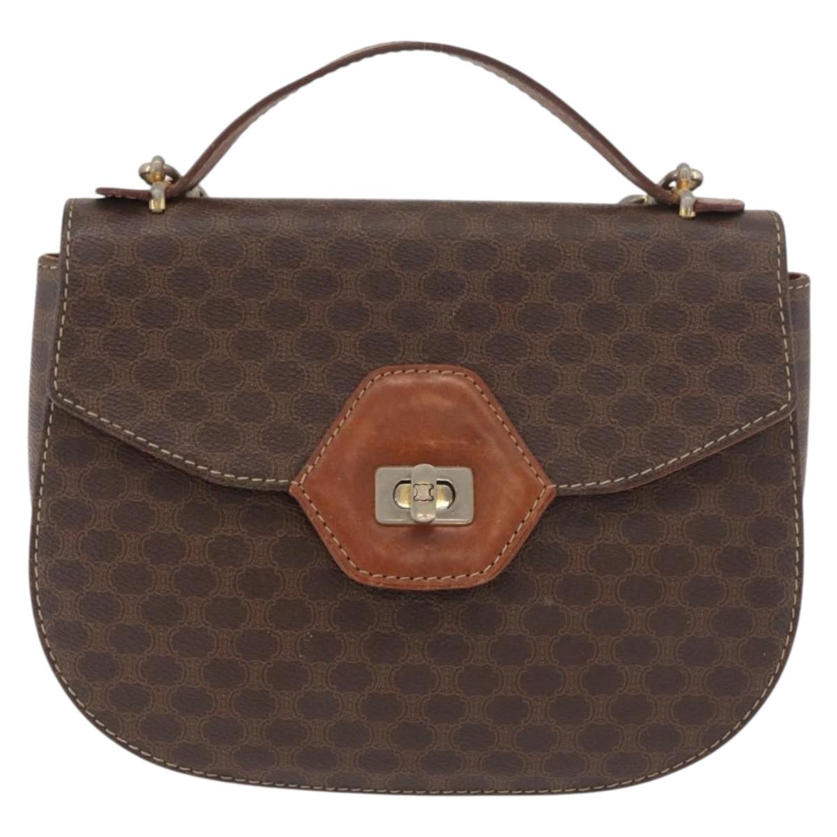 CELINE Macadam Canvas Hand Bag PVC Leather 2way Brown Gold Auth BA12509