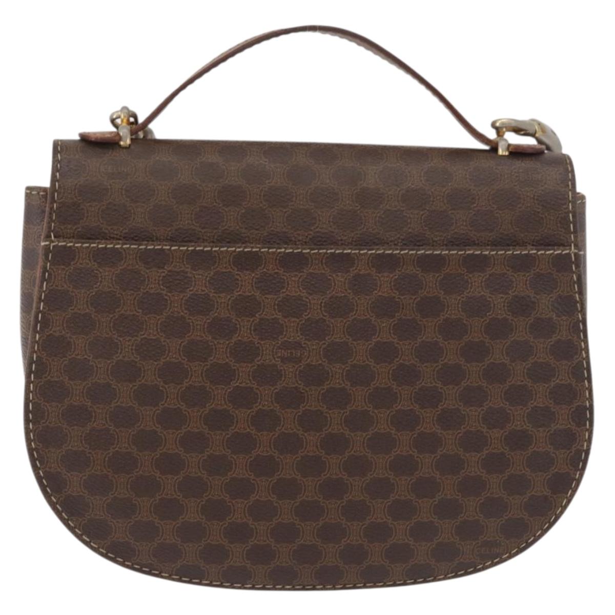 CELINE Macadam Canvas Hand Bag PVC Leather 2way Brown Gold Auth BA12509