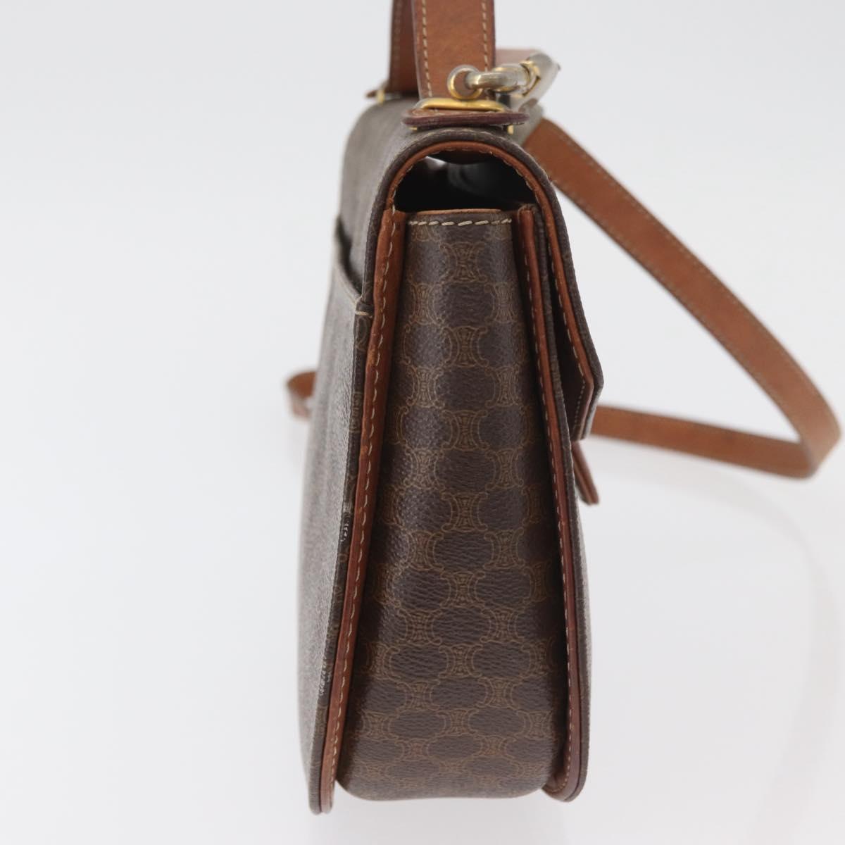 CELINE Macadam Canvas Hand Bag PVC Leather 2way Brown Gold Auth BA12509
