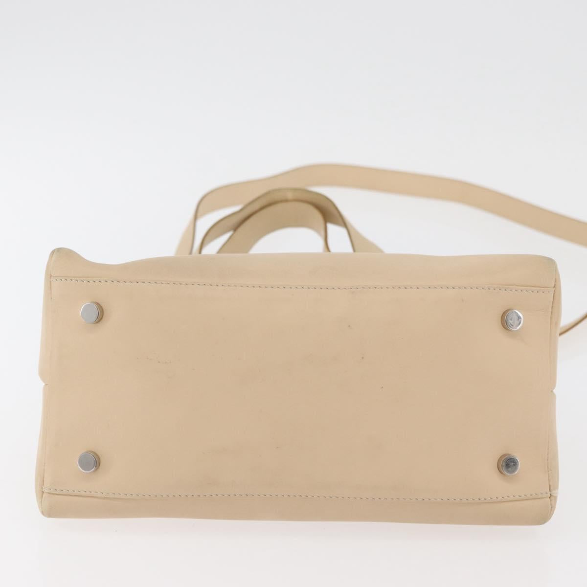 Salvatore Ferragamo Gancini Hand Bag Leather 2way Beige Silver Auth BA12510