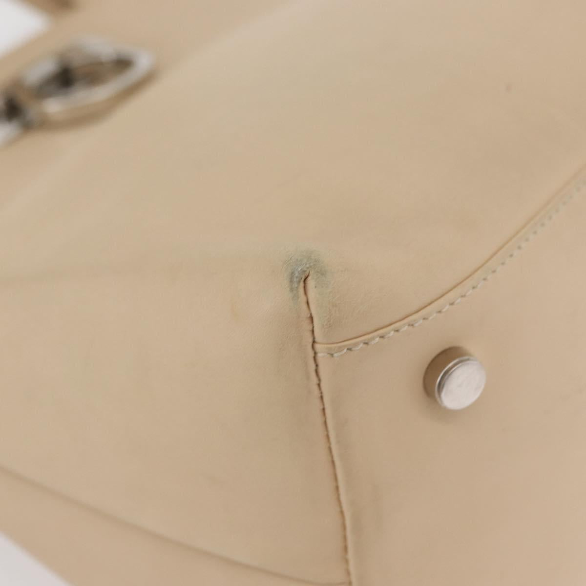 Salvatore Ferragamo Gancini Hand Bag Leather 2way Beige Silver Auth BA12510