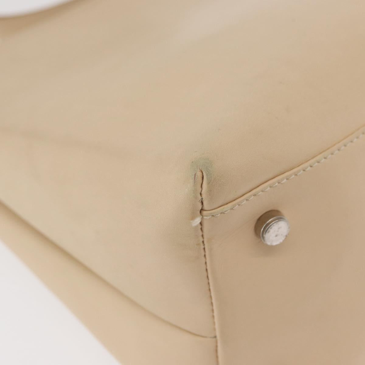Salvatore Ferragamo Gancini Hand Bag Leather 2way Beige Silver Auth BA12510