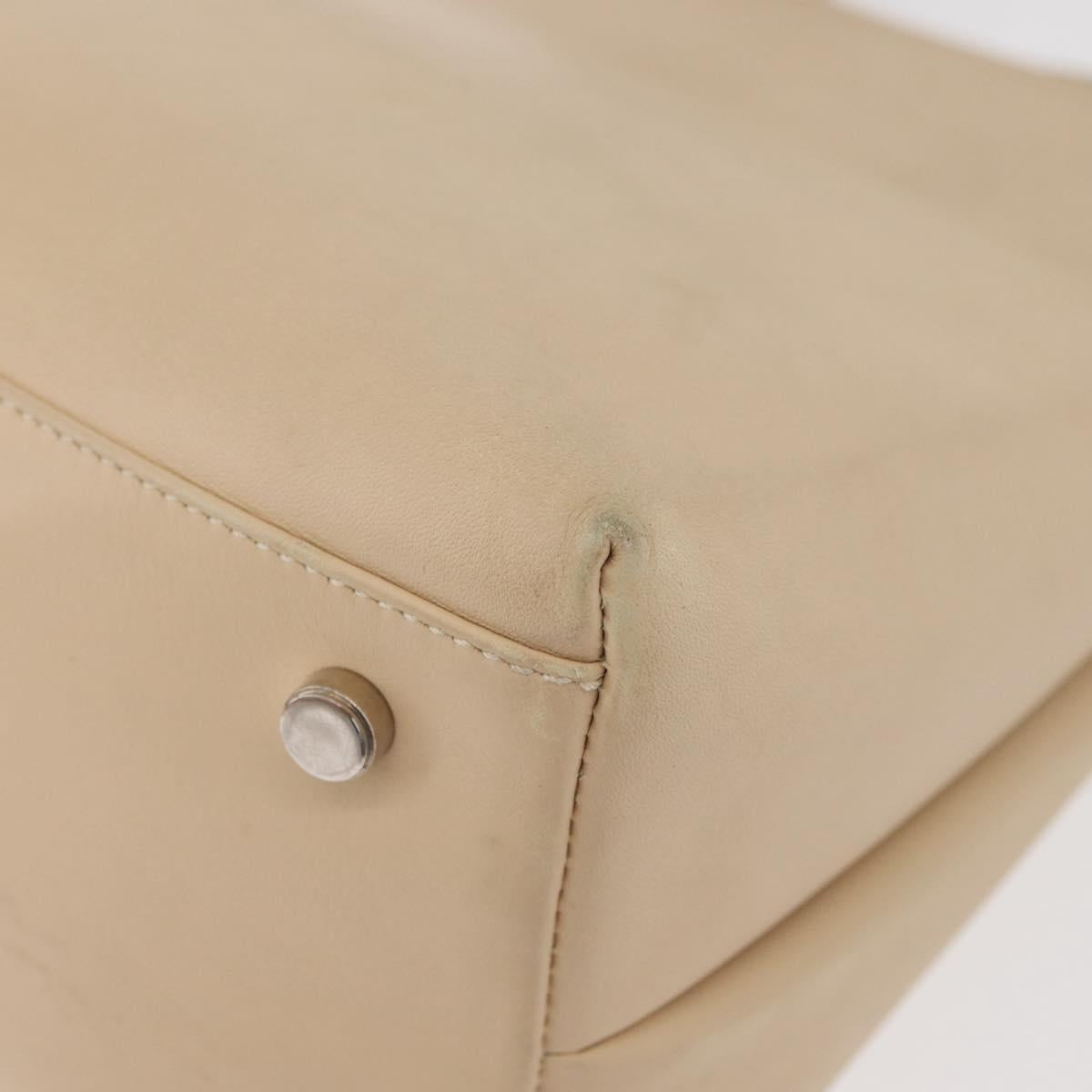 Salvatore Ferragamo Gancini Hand Bag Leather 2way Beige Silver Auth BA12510