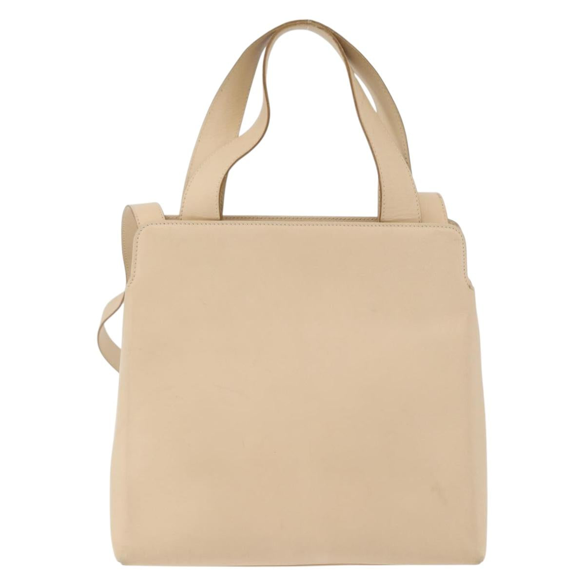 Salvatore Ferragamo Gancini Hand Bag Leather 2way Beige Silver Auth BA12510