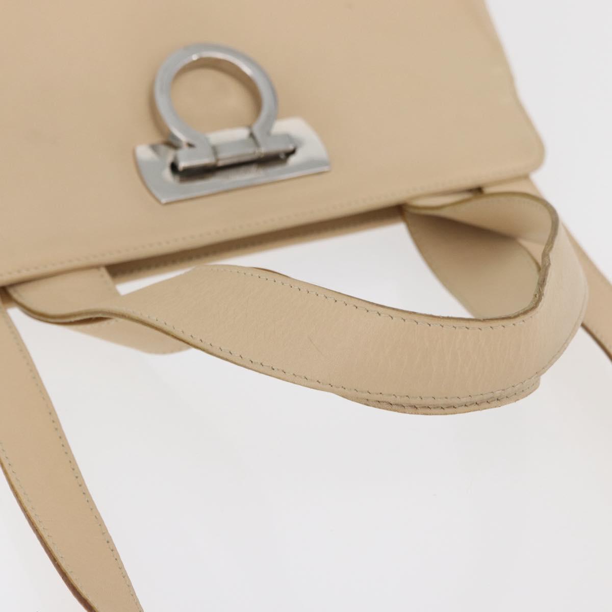 Salvatore Ferragamo Gancini Hand Bag Leather 2way Beige Silver Auth BA12510