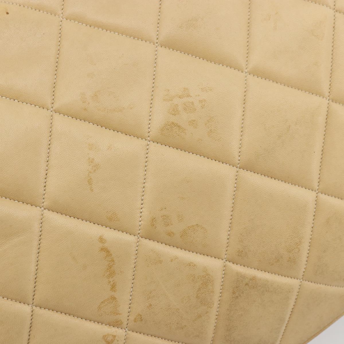 CHANEL Matelasse Hand Bag Lamb Skin Beige CC Auth BA12511