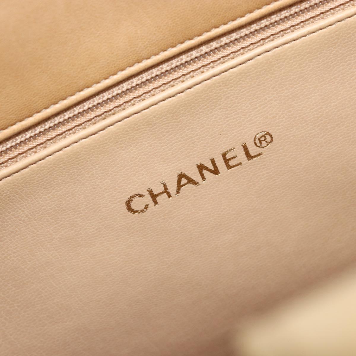 CHANEL Matelasse Hand Bag Lamb Skin Beige CC Auth BA12511