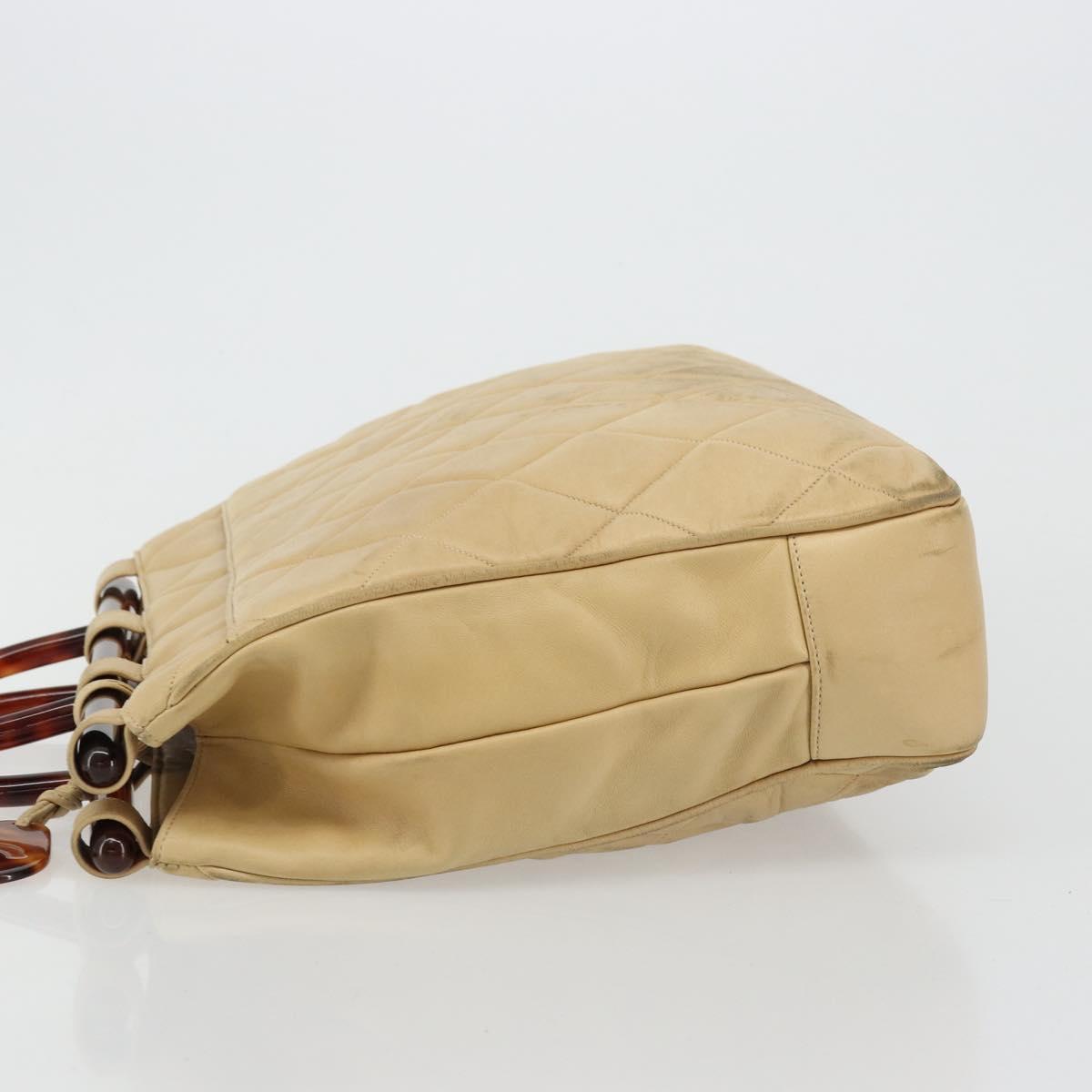 CHANEL Matelasse Hand Bag Lamb Skin Beige CC Auth BA12511