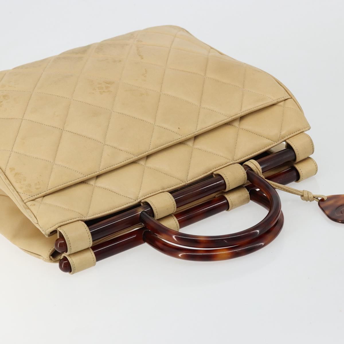 CHANEL Matelasse Hand Bag Lamb Skin Beige CC Auth BA12511