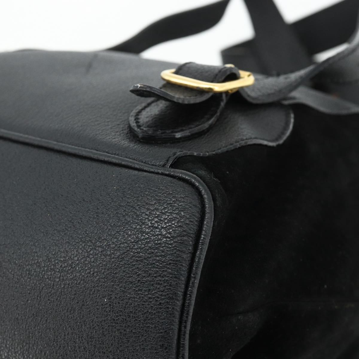GUCCI Bamboo Backpack Suede Leather Black Gold Auth BA12515