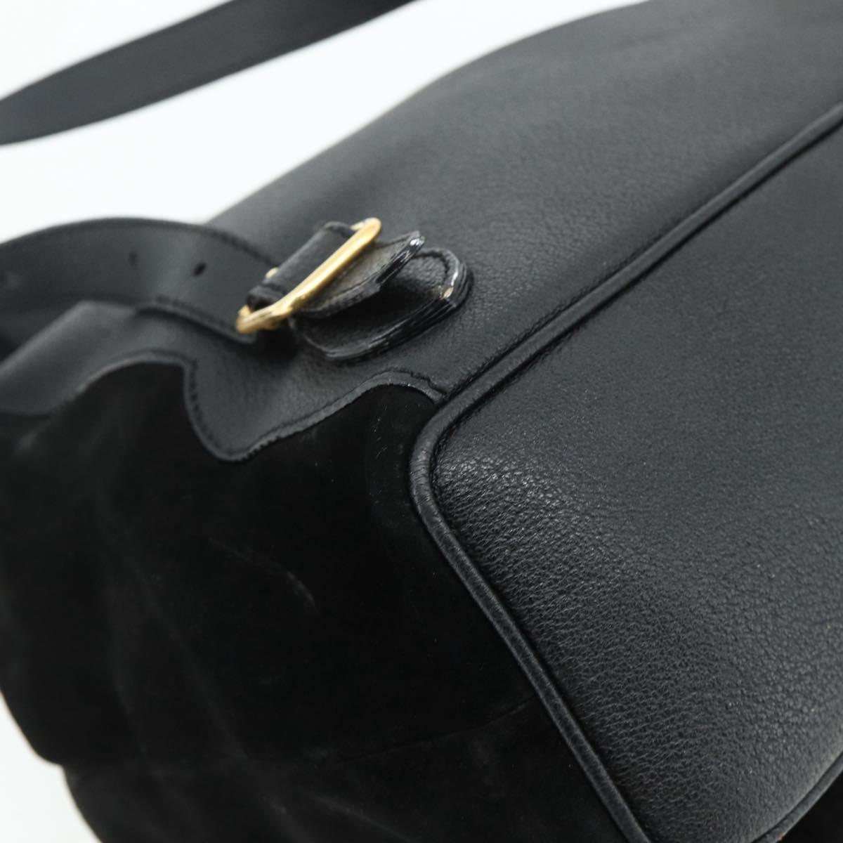 GUCCI Bamboo Backpack Suede Leather Black Gold Auth BA12515