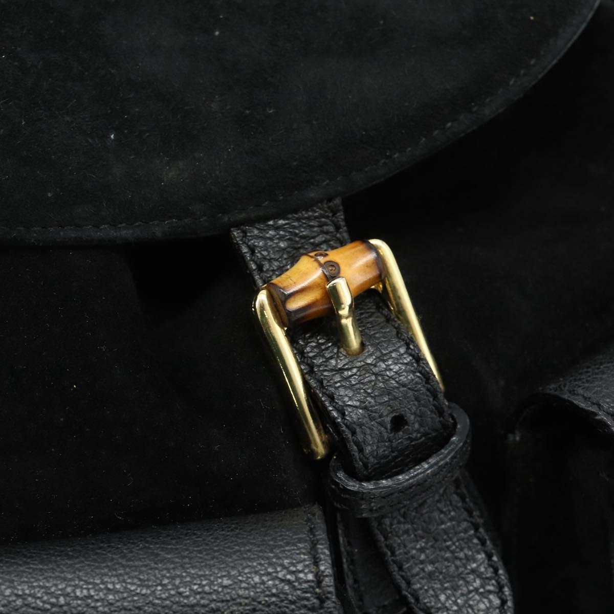 GUCCI Bamboo Backpack Suede Leather Black Gold Auth BA12515