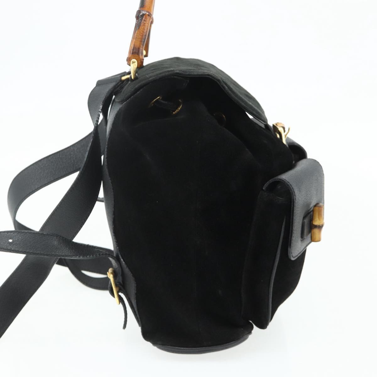GUCCI Bamboo Backpack Suede Leather Black Gold Auth BA12515