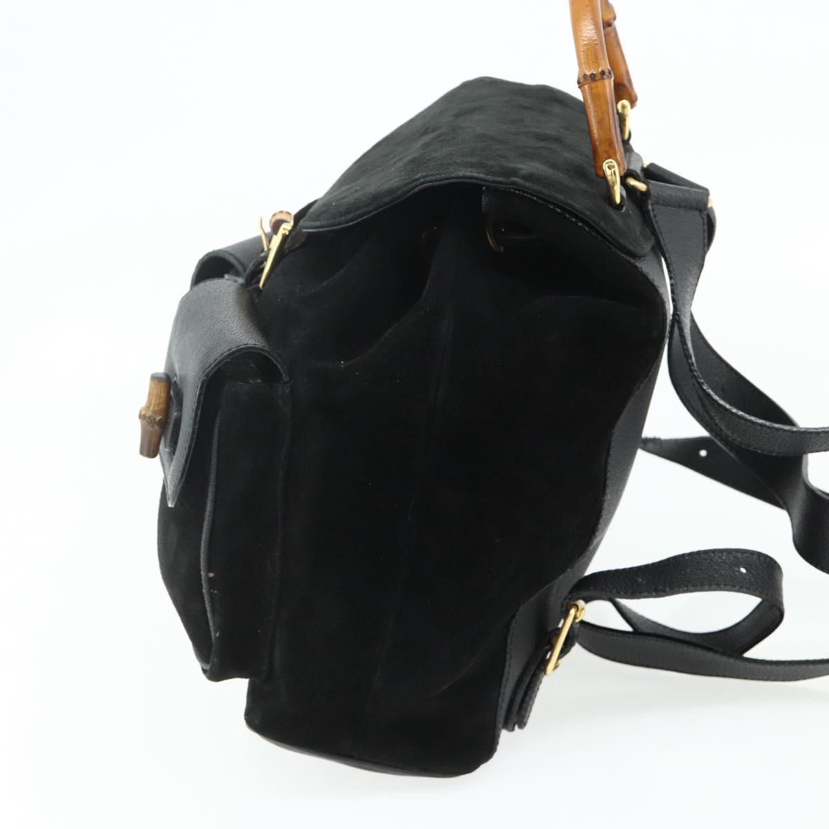 GUCCI Bamboo Backpack Suede Leather Black Gold Auth BA12515