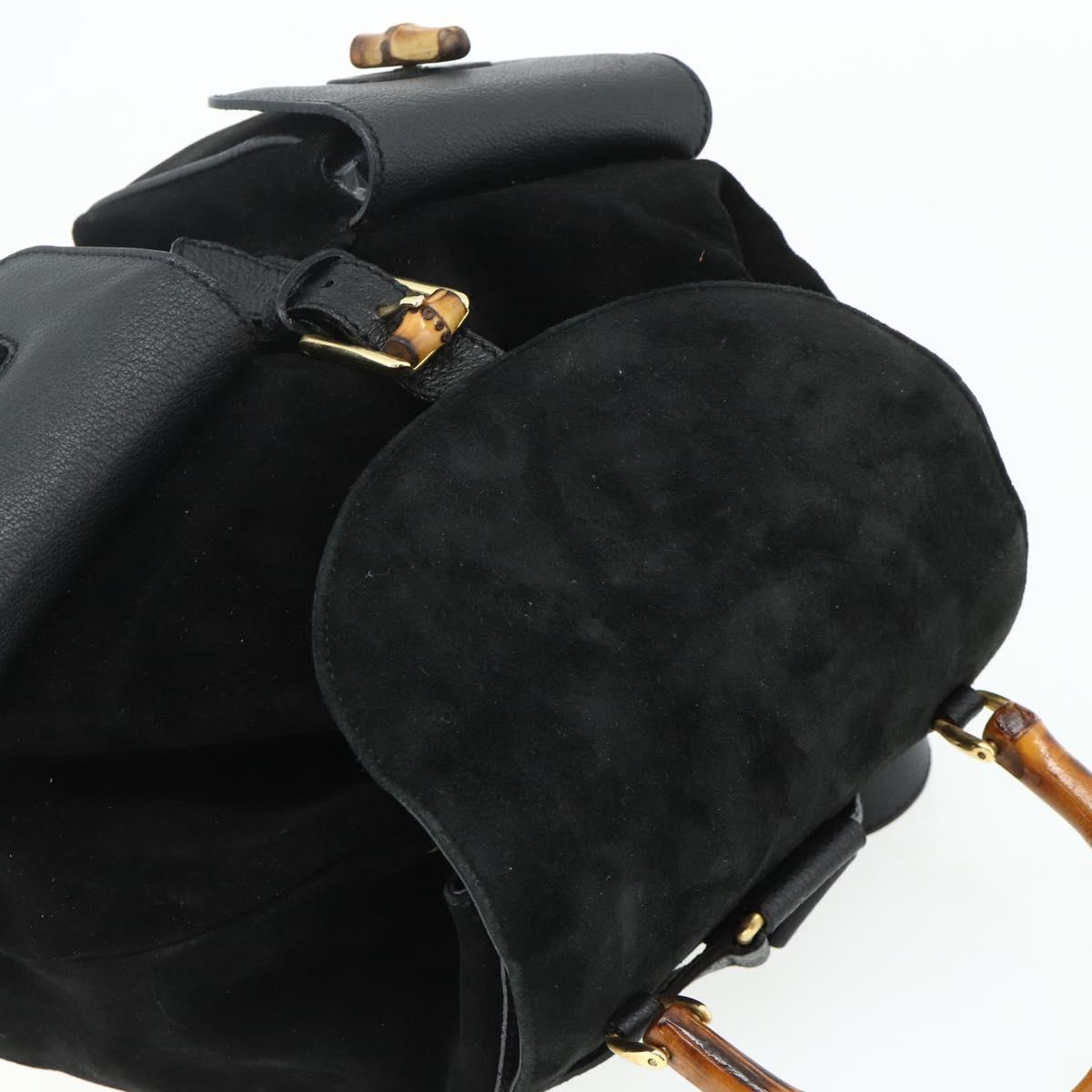 GUCCI Bamboo Backpack Suede Leather Black Gold Auth BA12515