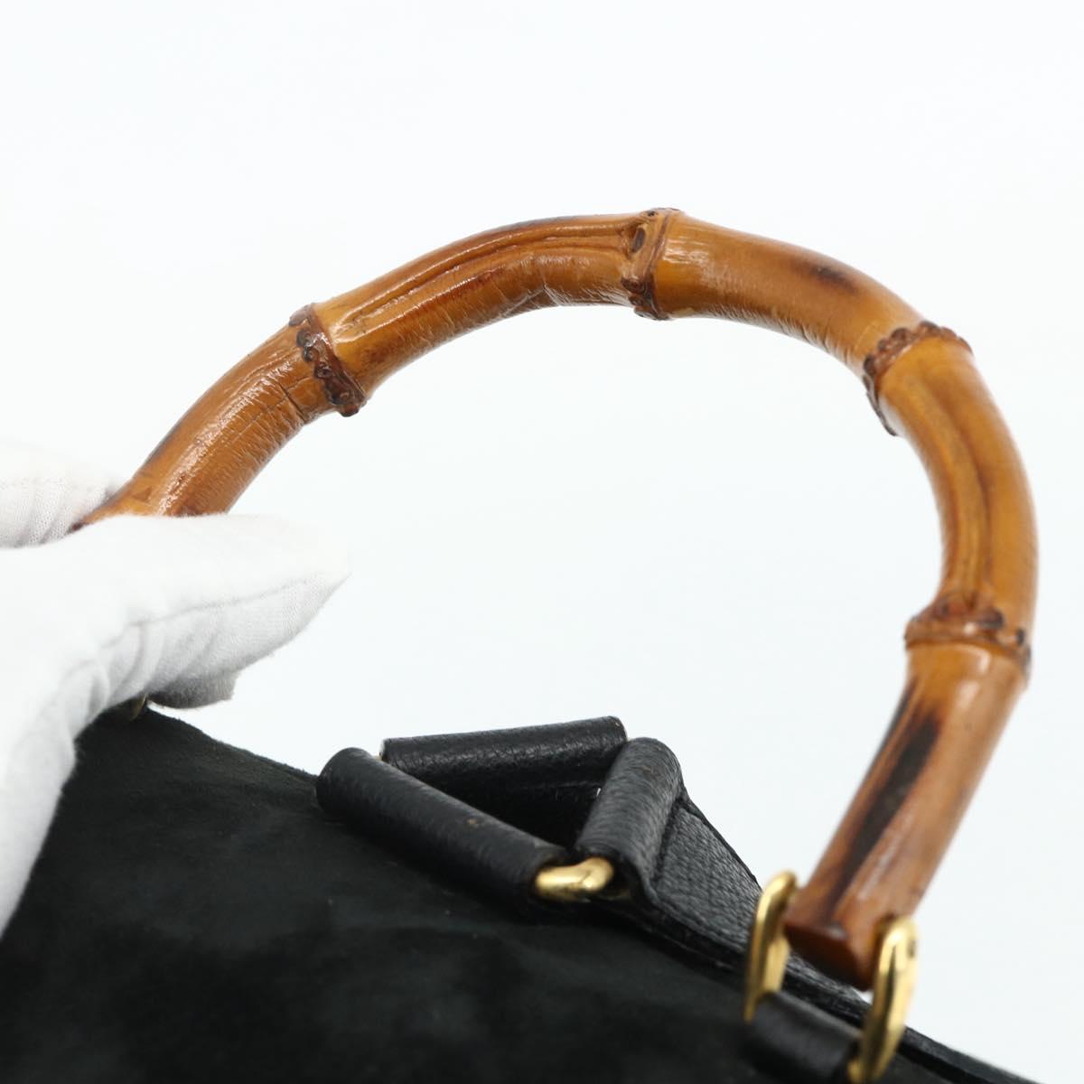 GUCCI Bamboo Backpack Suede Leather Black Gold Auth BA12515