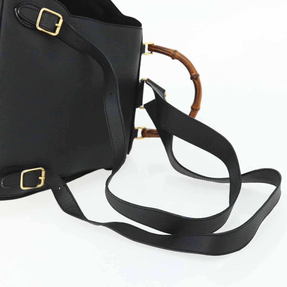 GUCCI Bamboo Backpack Suede Leather Black Gold Auth BA12515