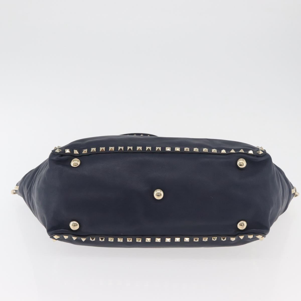 VALENTINO Tote Bag Leather 2way Navy Gold Auth BA12517A