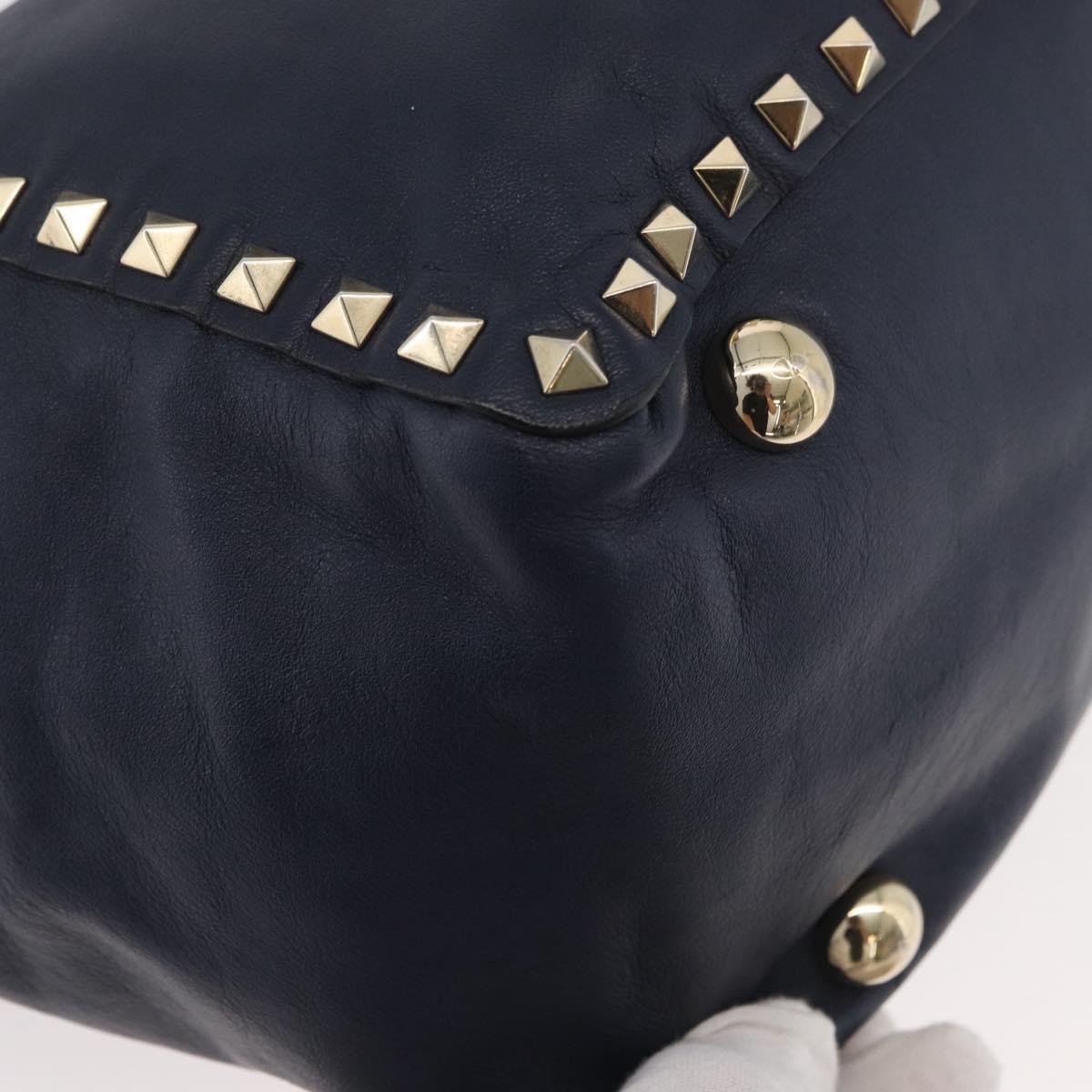 VALENTINO Tote Bag Leather 2way Navy Gold Auth BA12517A