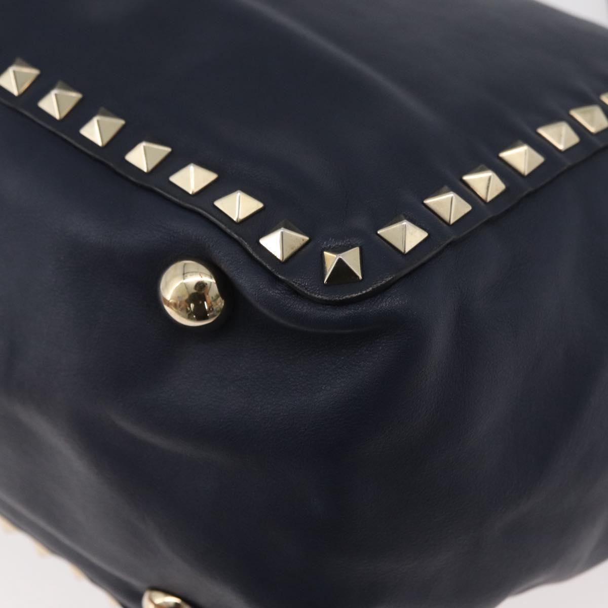 VALENTINO Tote Bag Leather 2way Navy Gold Auth BA12517A