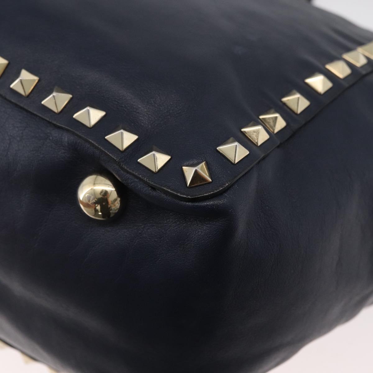 VALENTINO Tote Bag Leather 2way Navy Gold Auth BA12517A