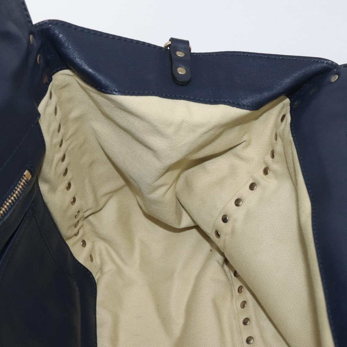VALENTINO Tote Bag Leather 2way Navy Gold Auth BA12517A