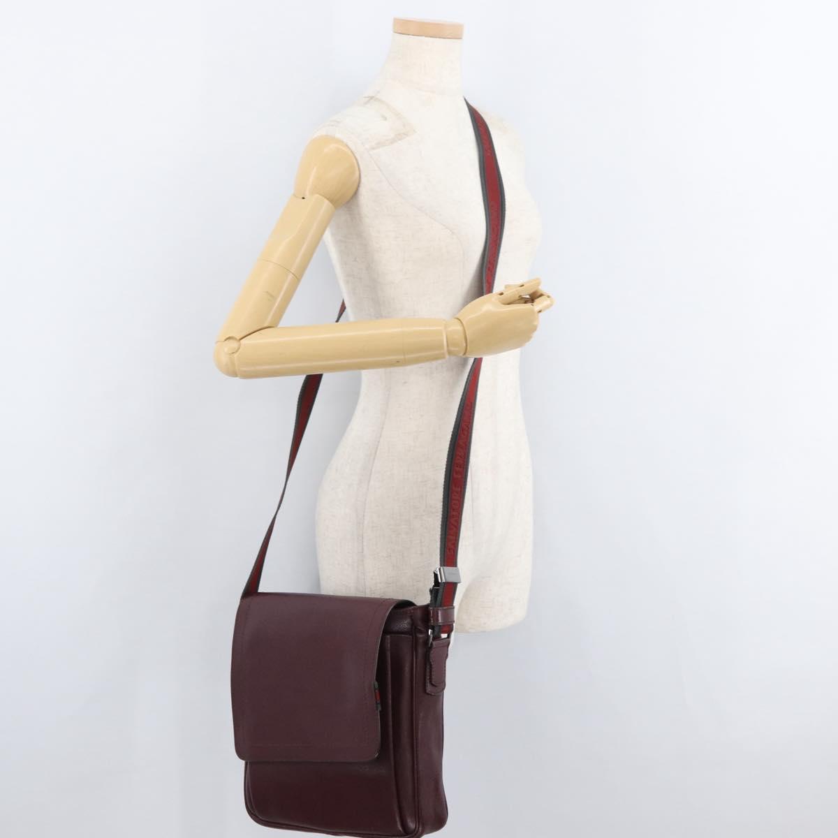 Salvatore Ferragamo Shoulder Bag Leather Bordeaux Silver Auth BA12518