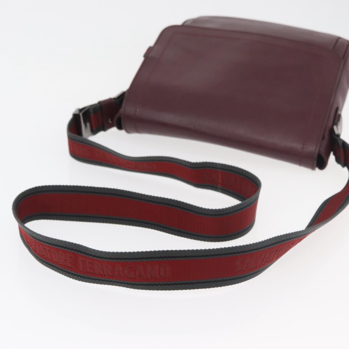 Salvatore Ferragamo Shoulder Bag Leather Bordeaux Silver Auth BA12518