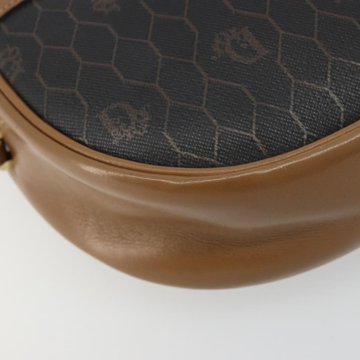 Christian Dior Honeycomb Canvas Shoulder Bag PVC Black Gold Auth BA12519