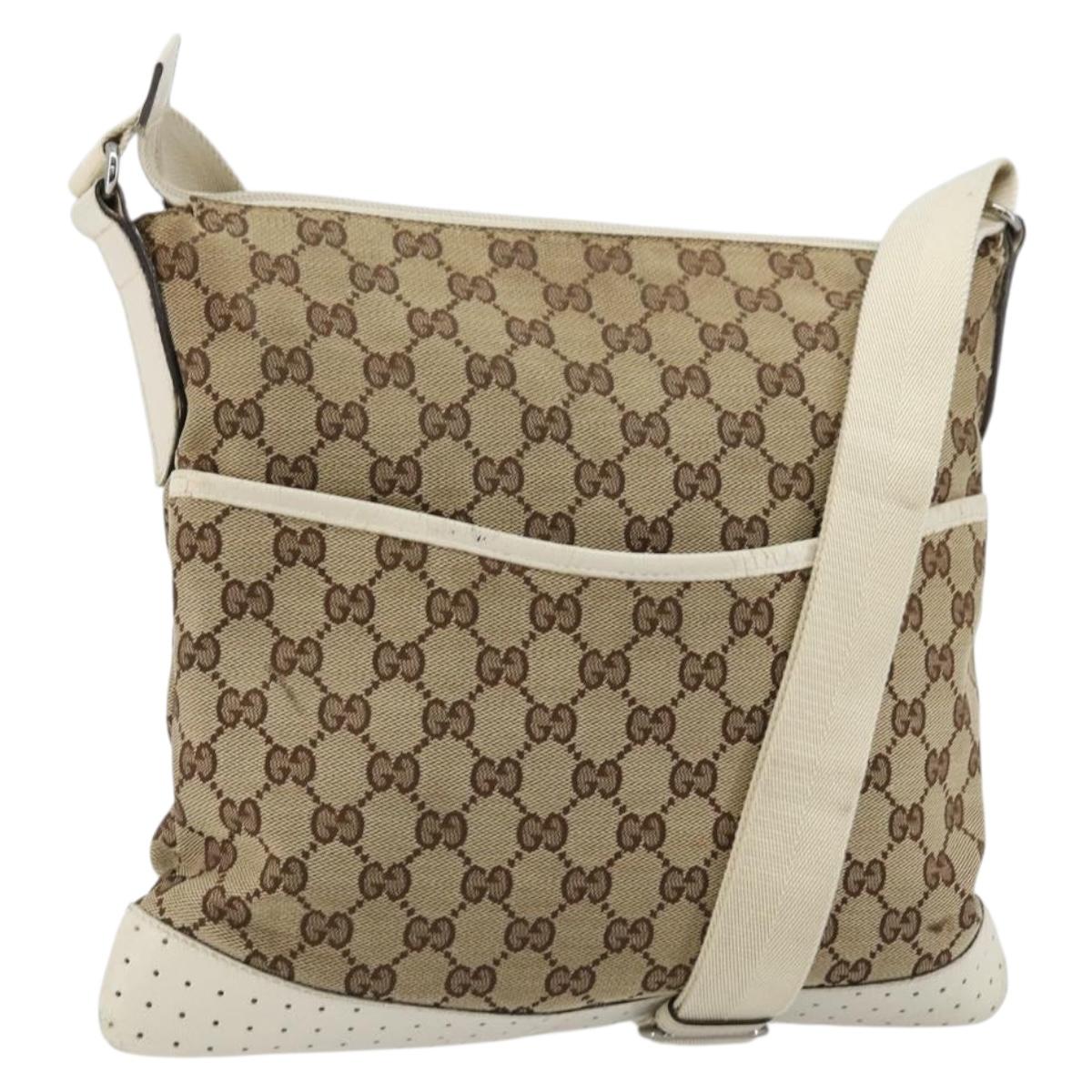 GUCCI GG Canvas Shoulder Bag Beige Silver 145857 Auth BA12521